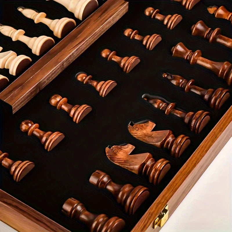 Chess Set Solid Wood Folding Board With Storage