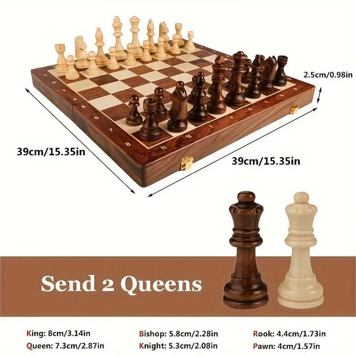 Chess Set Wooden Folding Magnetic Closure With Piece Storage
