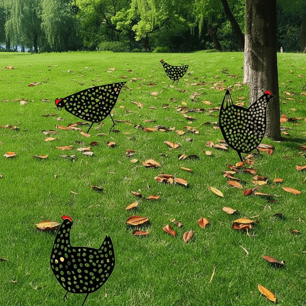 Chicken Garden Statue Set Hand-Painted Weather-Resistant 5-Piece