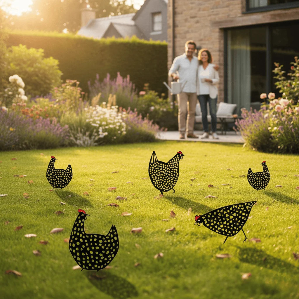 Chicken Garden Statue Set Hand-Painted Weather-Resistant 5-Piece