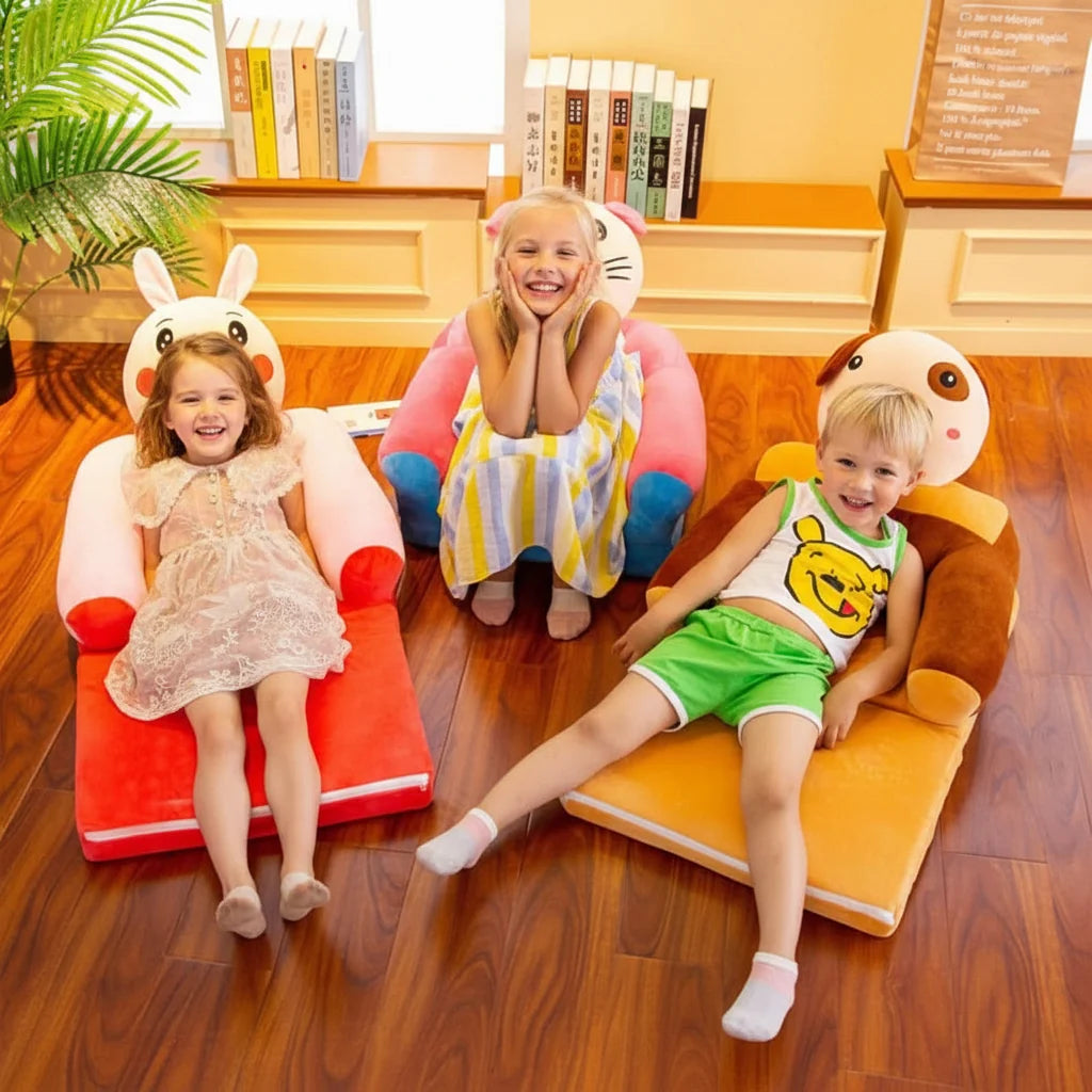 Children’s Storage Bench Foldable Animal Design Padded Velour Seat