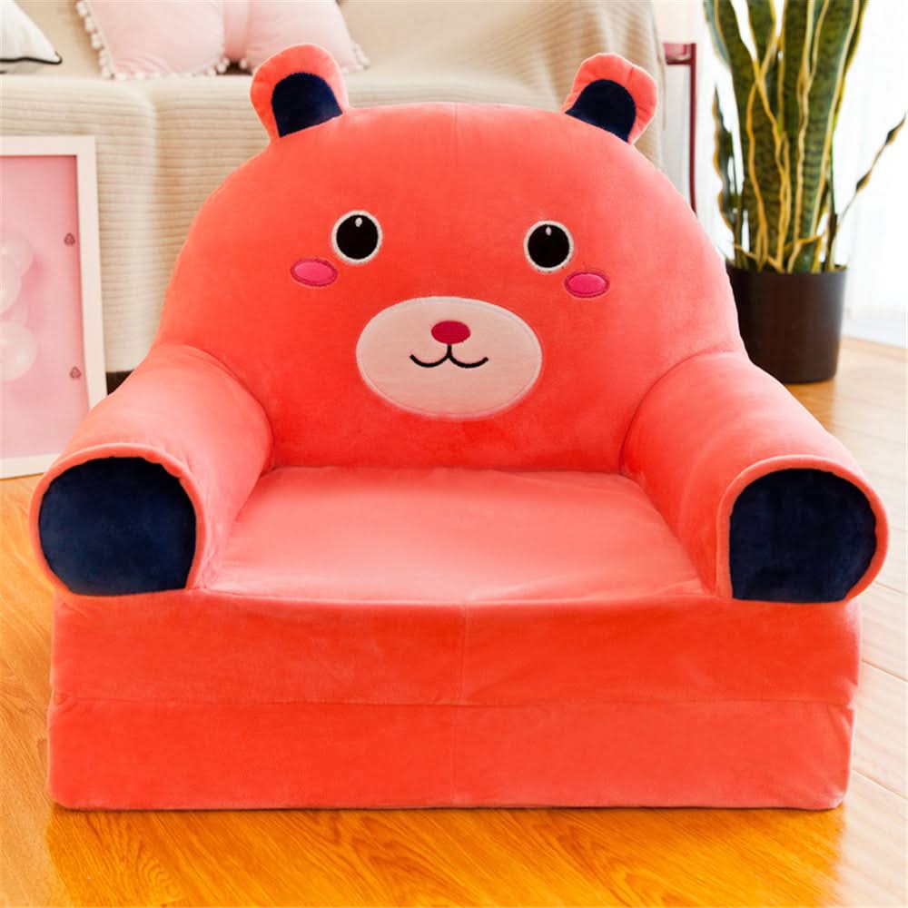 Children’s Storage Bench Foldable Animal Design Padded Velour Seat