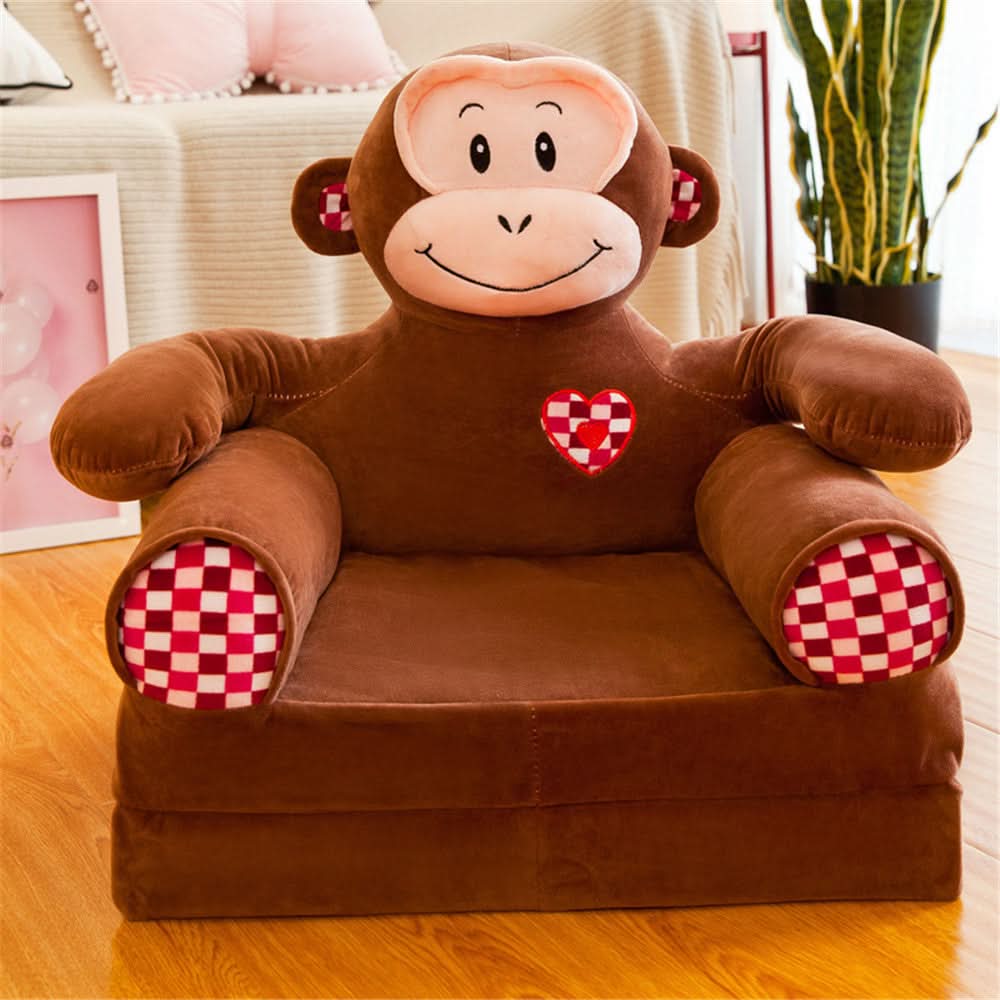 Children’s Storage Bench Foldable Animal Design Padded Velour Seat