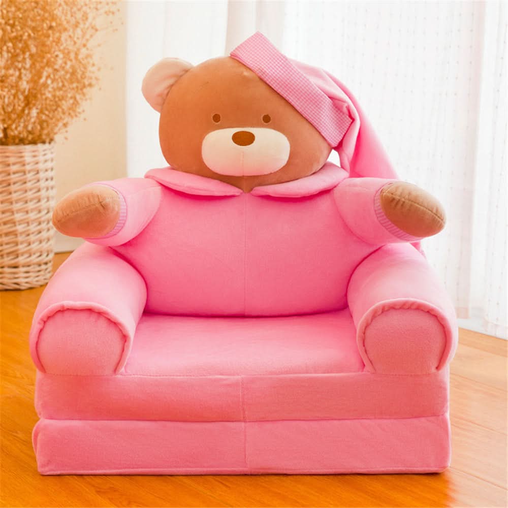 Children’s Storage Bench Foldable Animal Design Padded Velour Seat