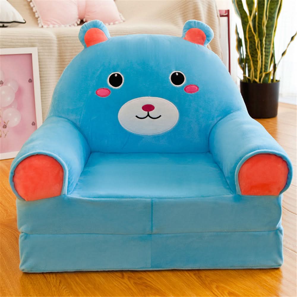 Children’s Storage Bench Foldable Animal Design Padded Velour Seat