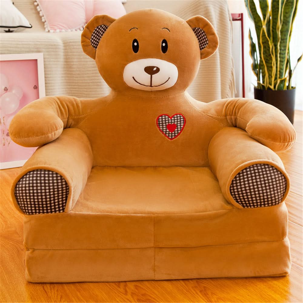 Children’s Storage Bench Foldable Animal Design Padded Velour Seat