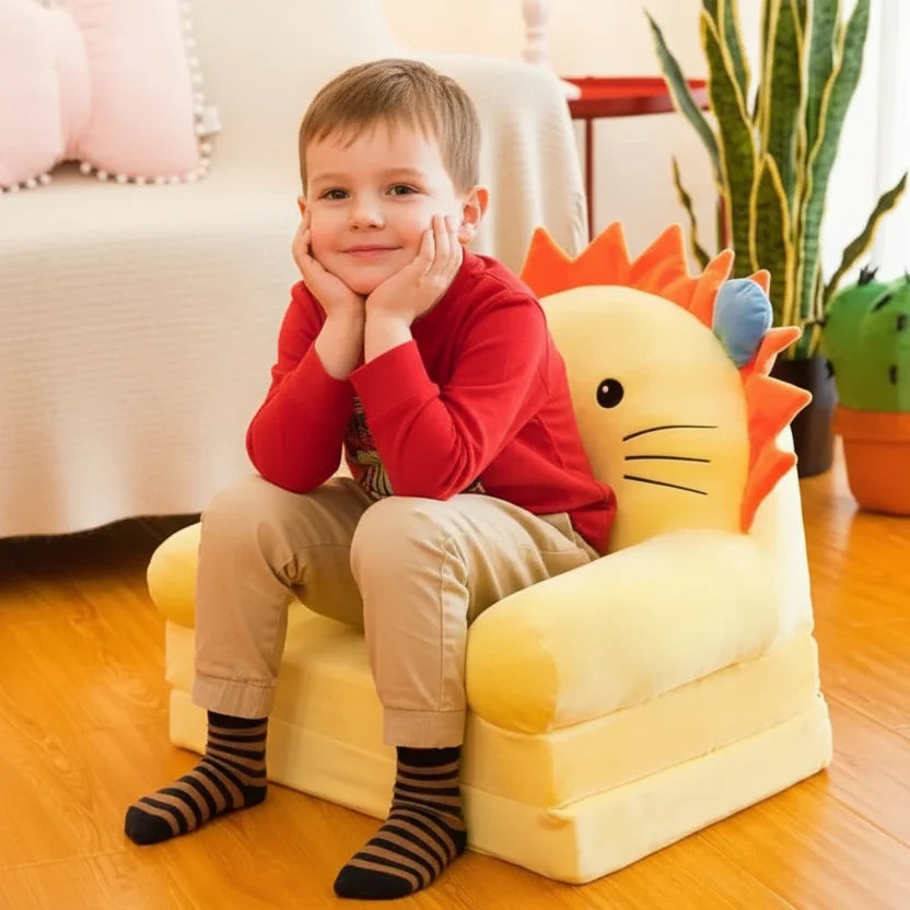 Children’s Storage Bench Foldable Animal Design Padded Velour Seat