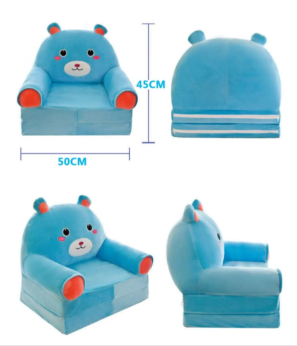 Children’s Storage Bench Foldable Animal Design Padded Velour Seat