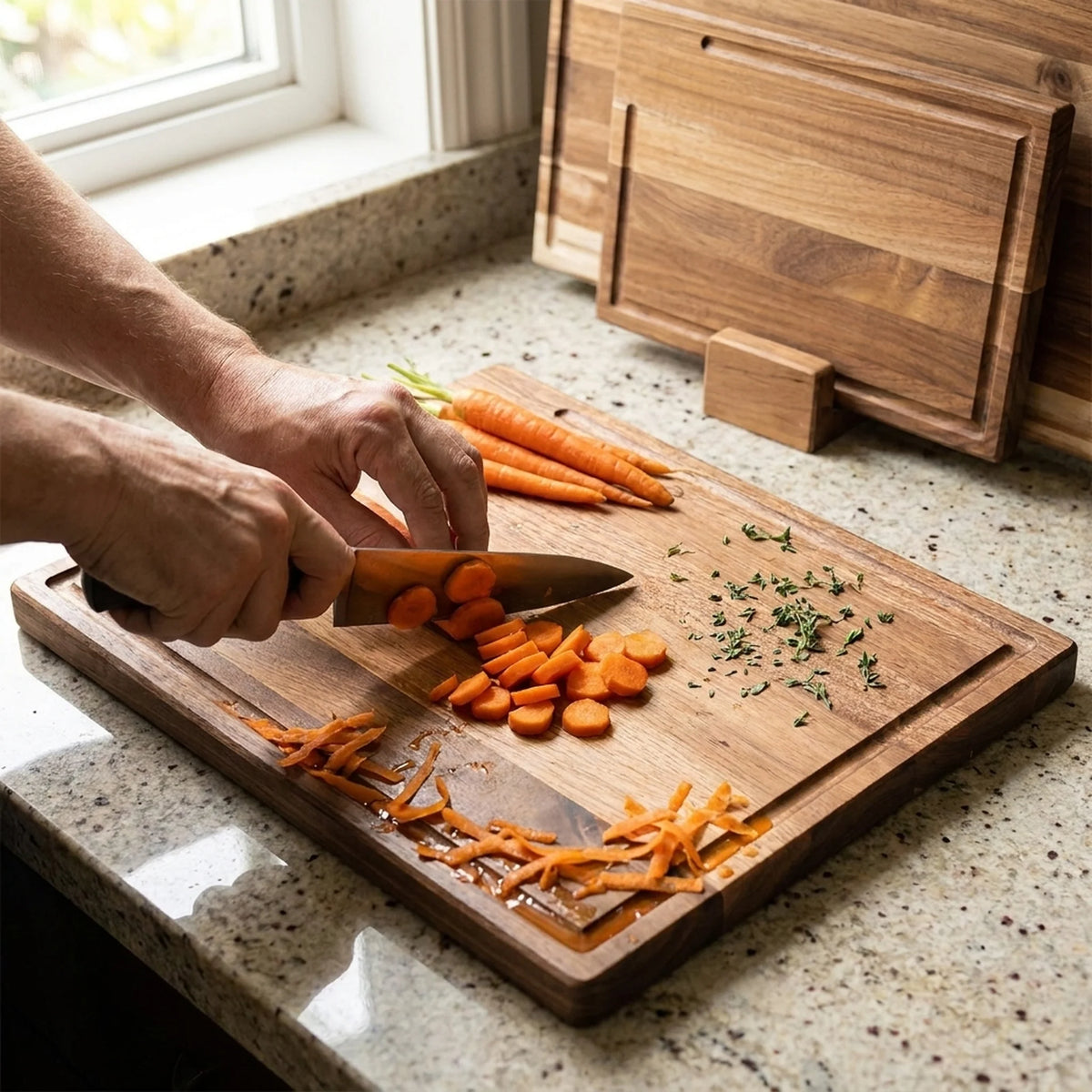 Chopping Board Set Grooved Set of 3 with Wooden Stand