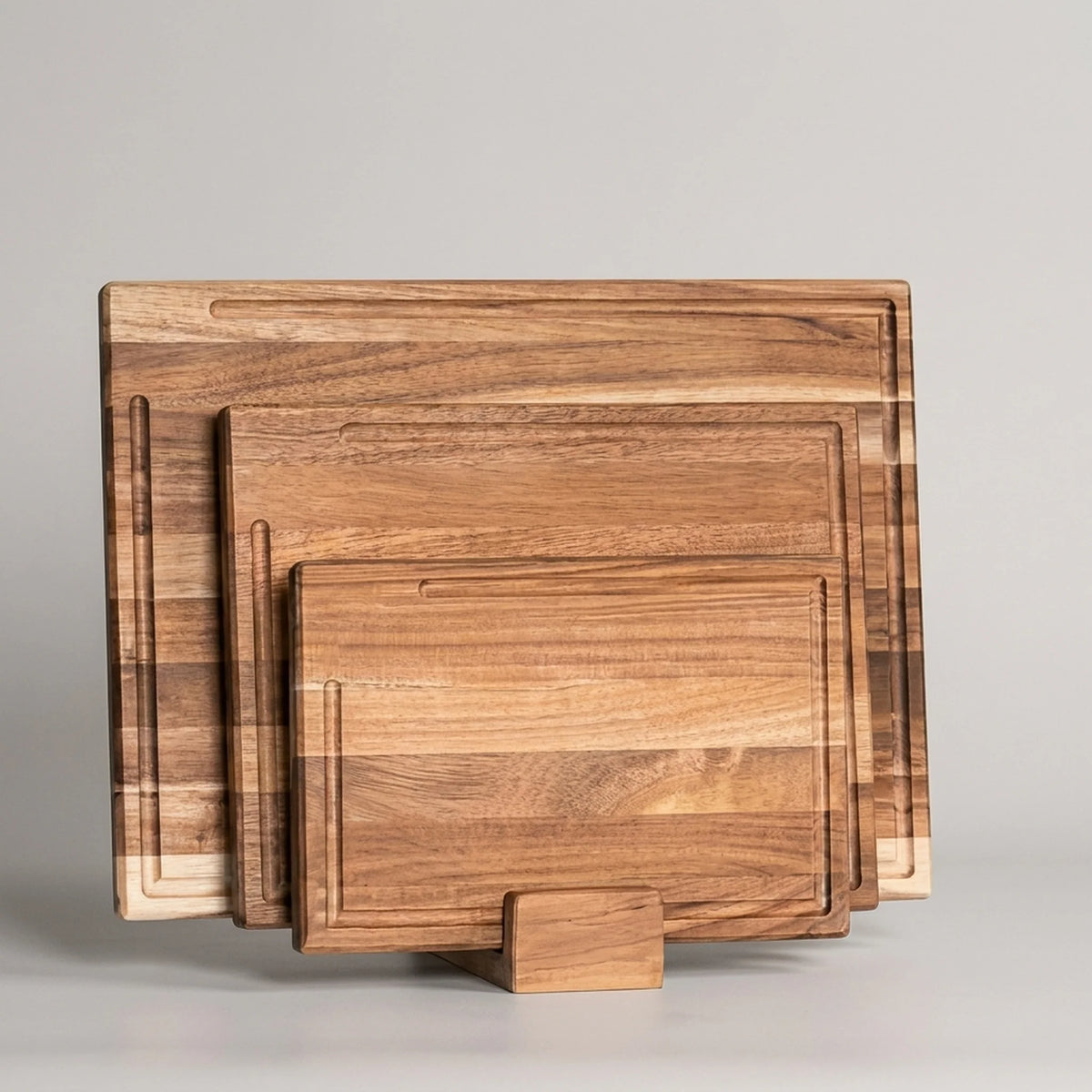 Chopping Board Set Grooved Set of 3 with Wooden Stand