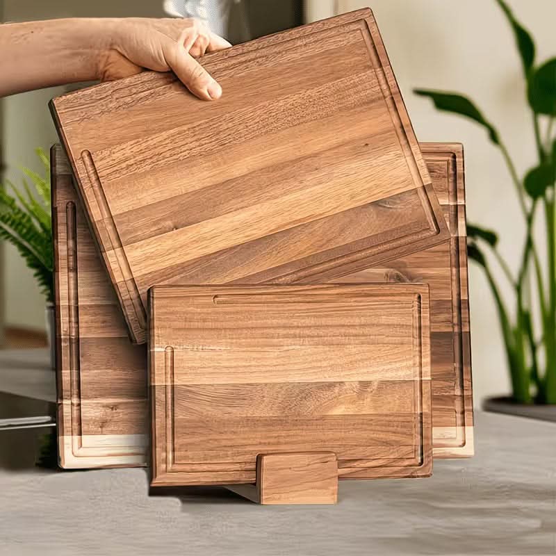Chopping Board Set Grooved Set of 3 with Wooden Stand