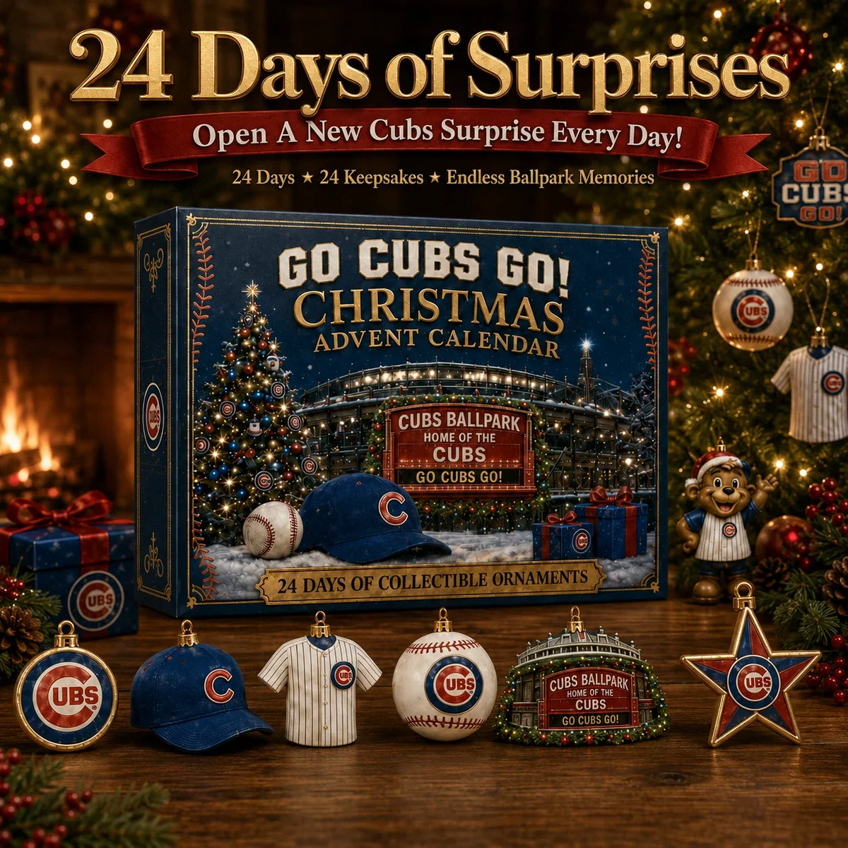 Christmas Advent Calendar Baseball Theme 24 Keepsake Ornaments