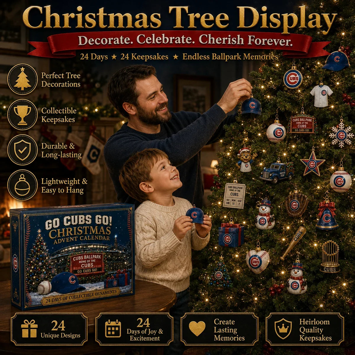 Christmas Advent Calendar Baseball Theme 24 Keepsake Ornaments