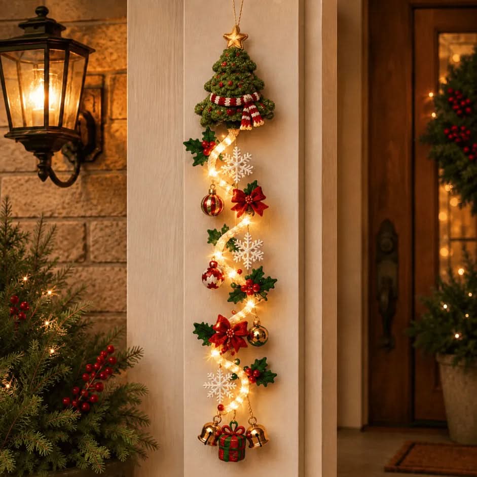 Christmas Door Decoration Warm Spiral Lighting Flat Design