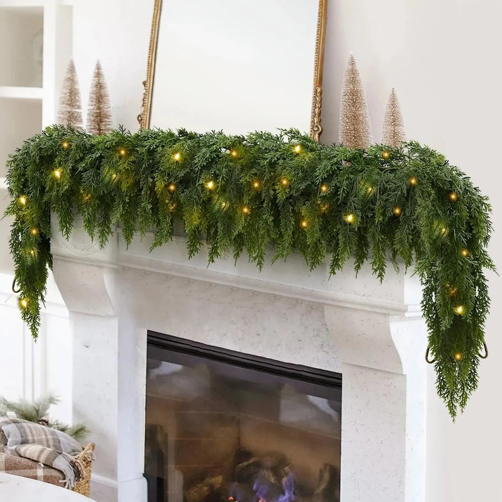 Christmas Garland Artificial Cedar With Warm White LED Lights 78.7 Inch