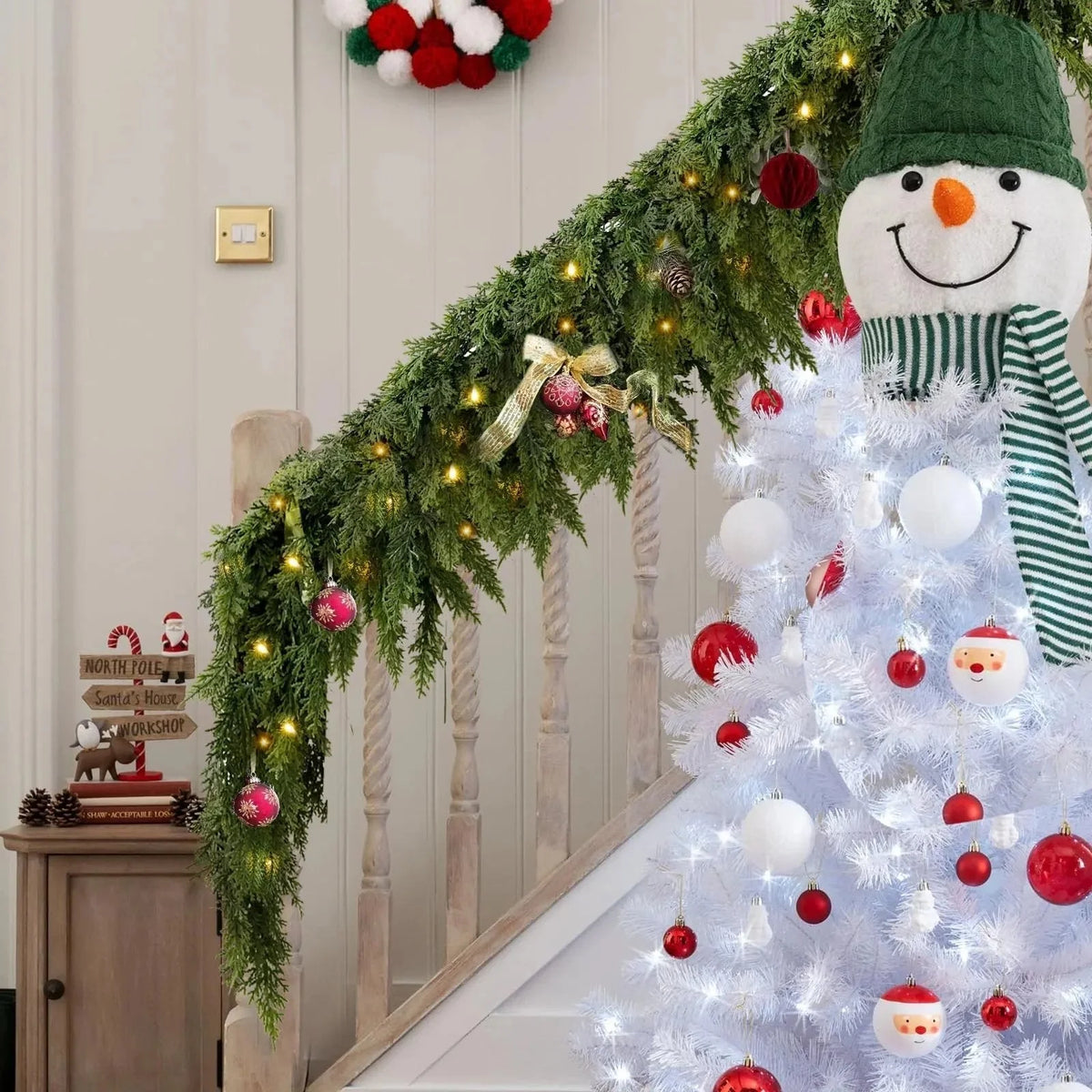 Christmas Garland Artificial Cedar With Warm White LED Lights 78.7 Inch