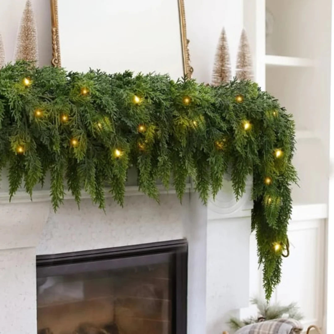 Christmas Garland Artificial Cedar With Warm White LED Lights 78.7 Inch