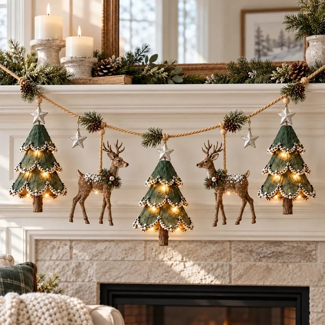 Christmas Garland Illuminated Woodland Deer Design