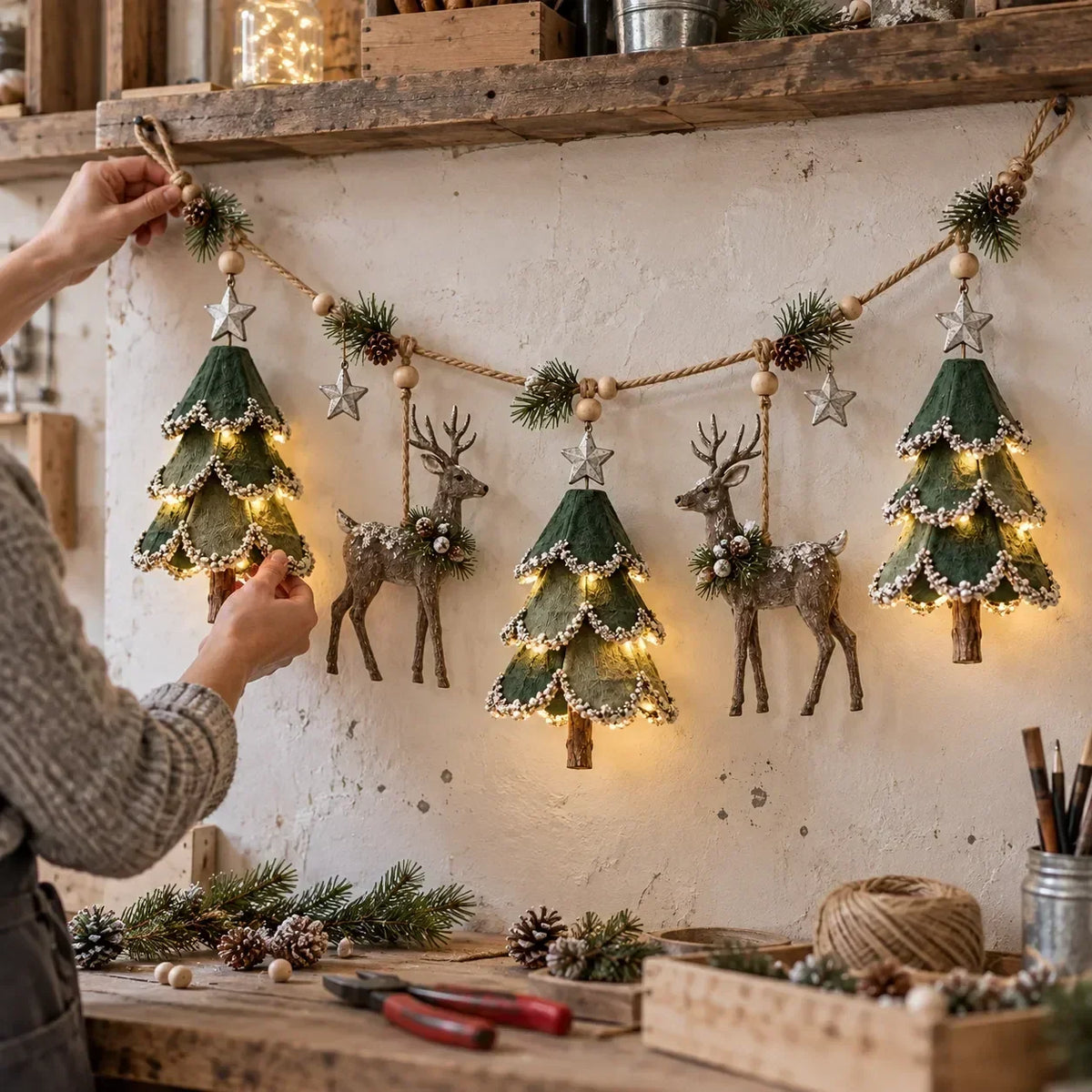 Christmas Garland Illuminated Woodland Deer Design