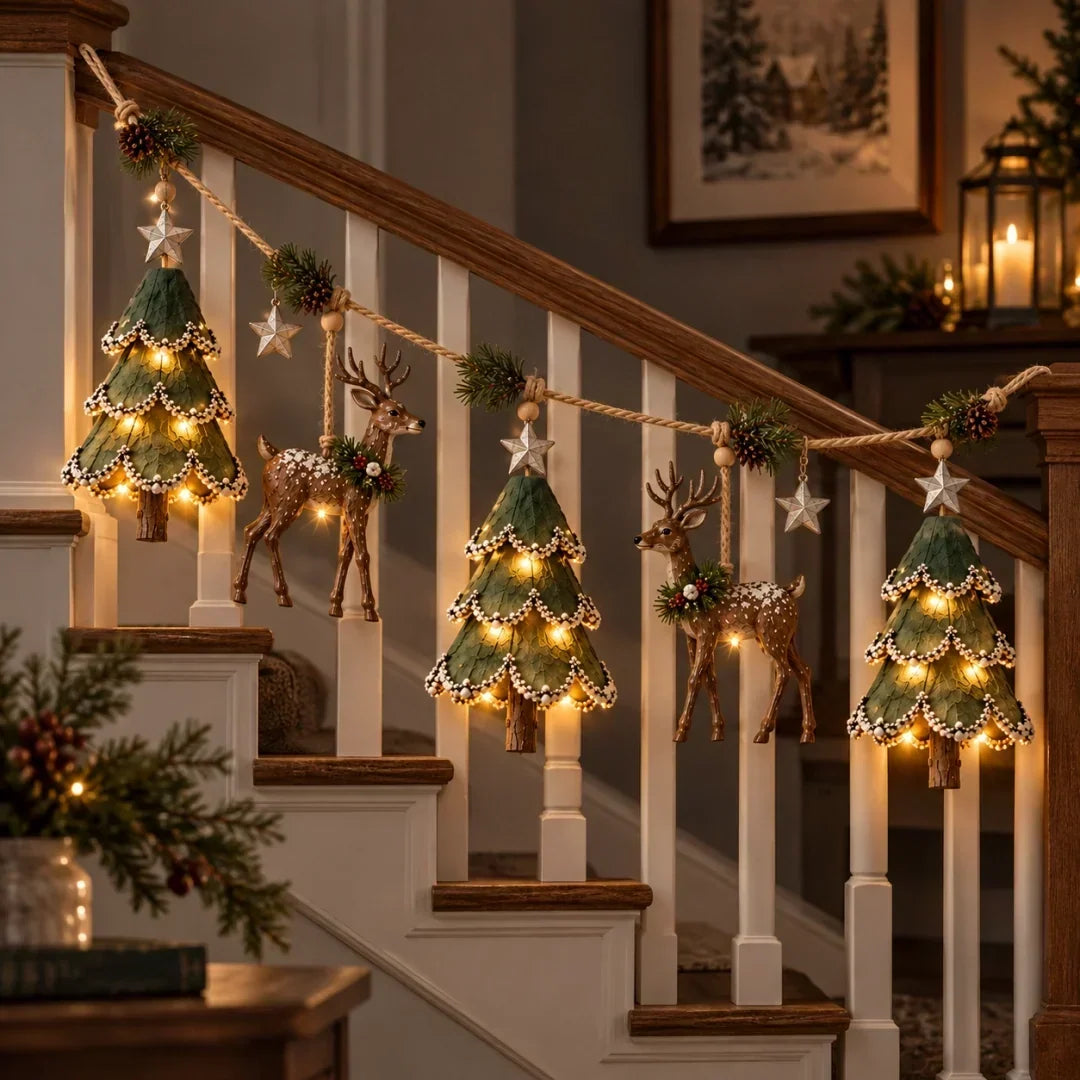 Christmas Garland Illuminated Woodland Deer Design