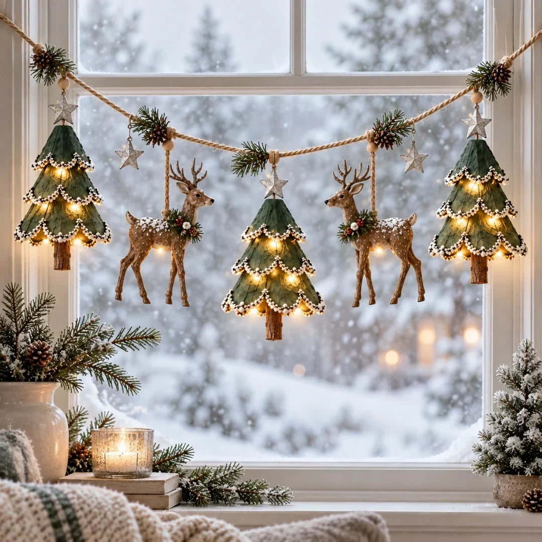 Christmas Garland Illuminated Woodland Deer Design