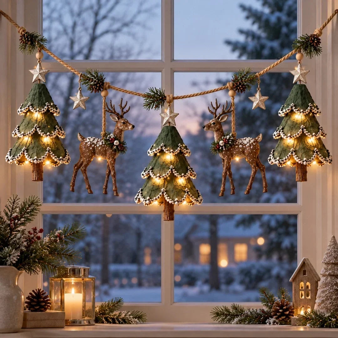 Christmas Garland Illuminated Woodland Deer Design