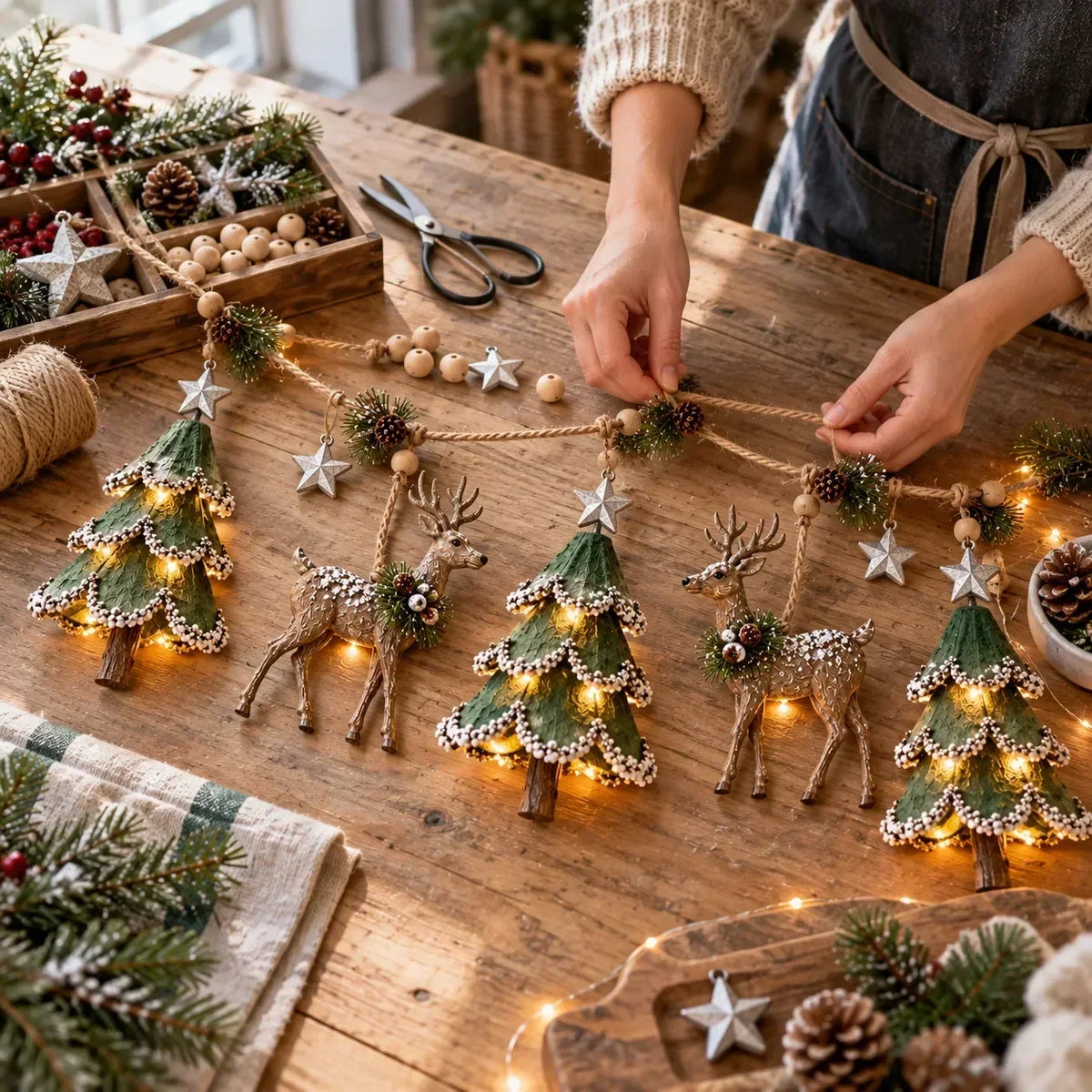 Christmas Garland Illuminated Woodland Deer Design