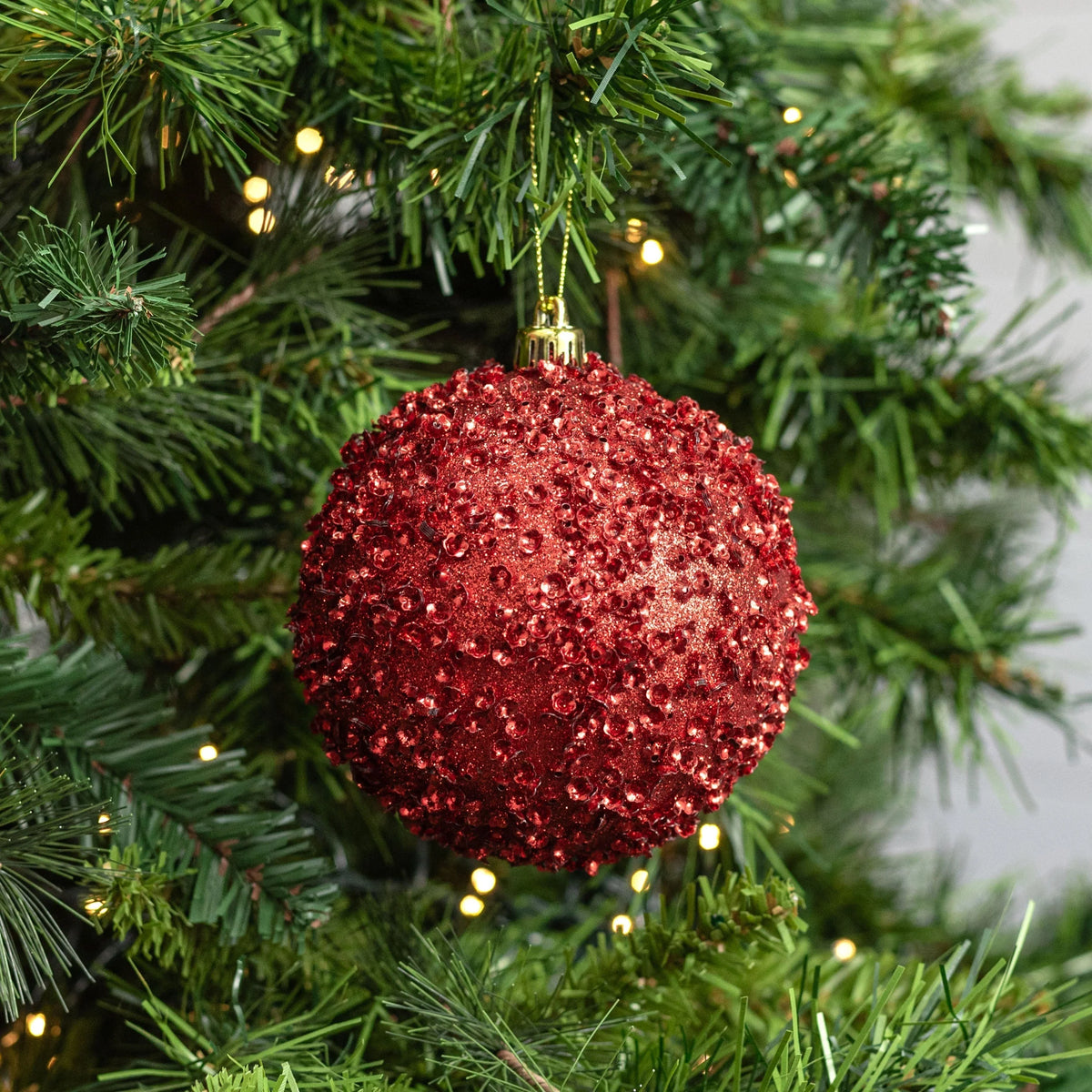 Christmas Ornaments Red Glitter Shatter-Resistant Set of 4