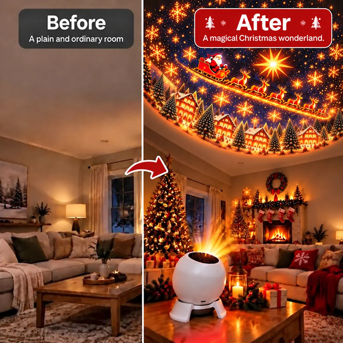 Christmas Projection Night Light USB-Powered Compact