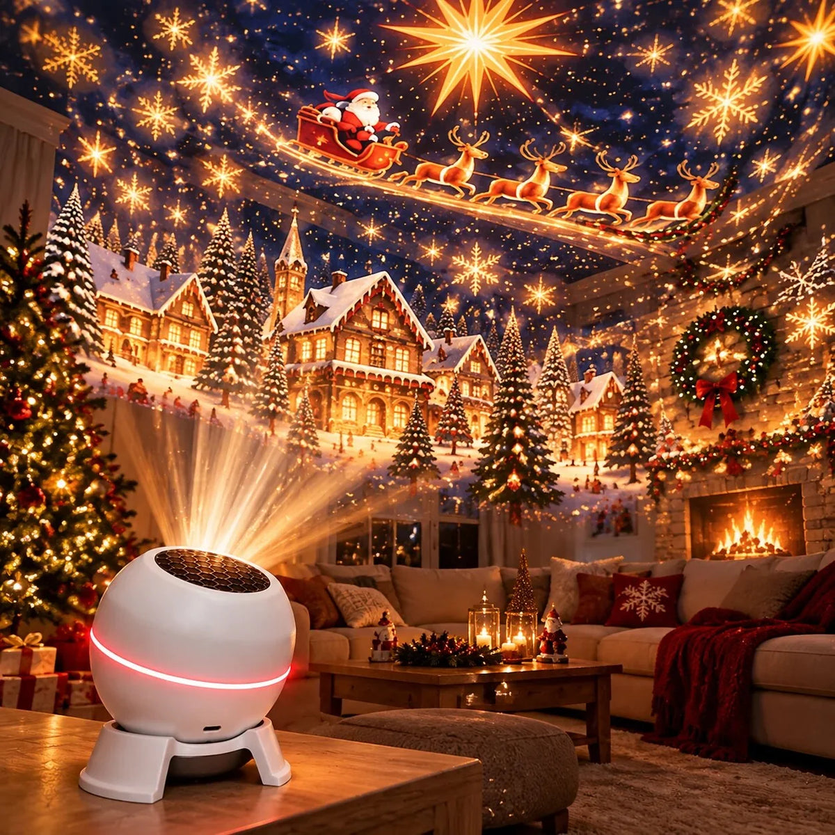 Christmas Projector Moving Holiday Patterns USB Powered Indoor Use