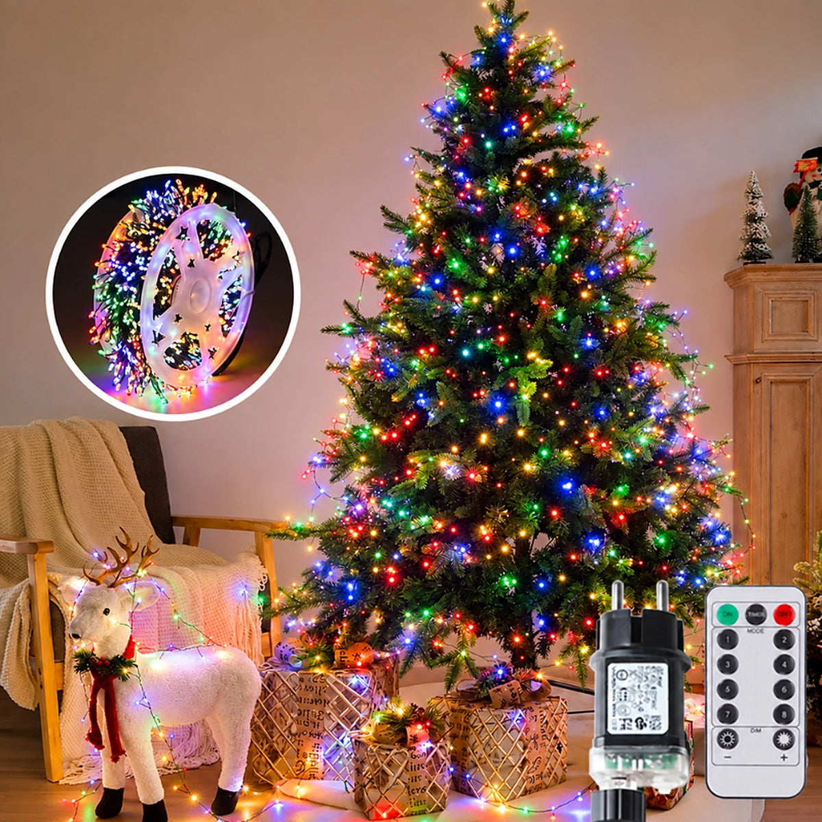 Christmas String Lights Dense LED Remote Control Dimmable Green Wire