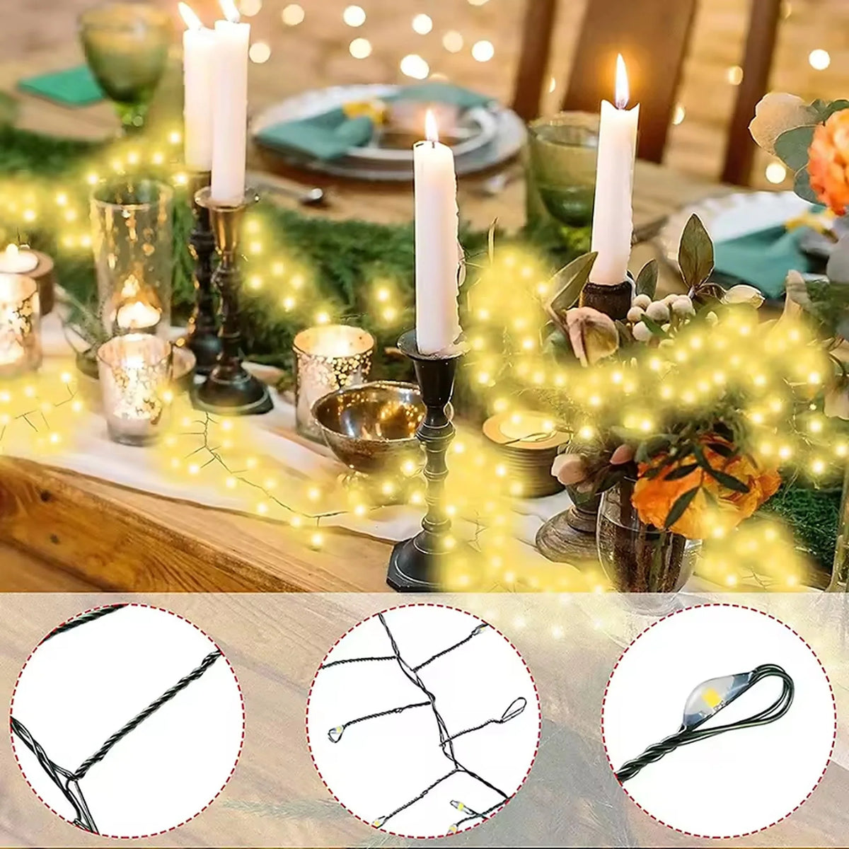 Christmas String Lights Dense LED Remote Control Dimmable Green Wire