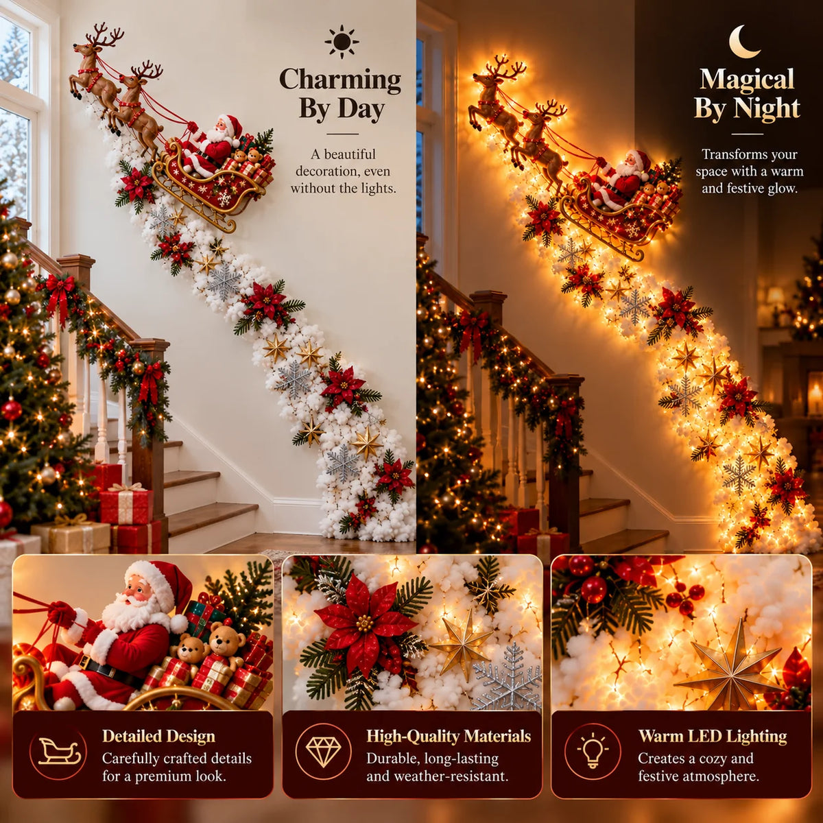Christmas Wall Decoration Cascading Design Warm Golden Lights