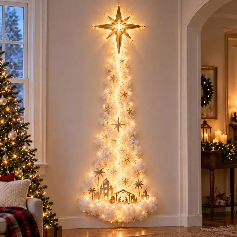Christmas Wall Decoration Cascading Design Warm Golden Lights