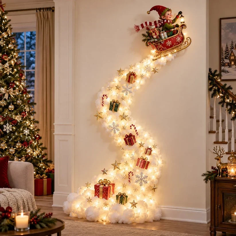 Christmas Wall Decoration Cascading Design Warm Golden Lights