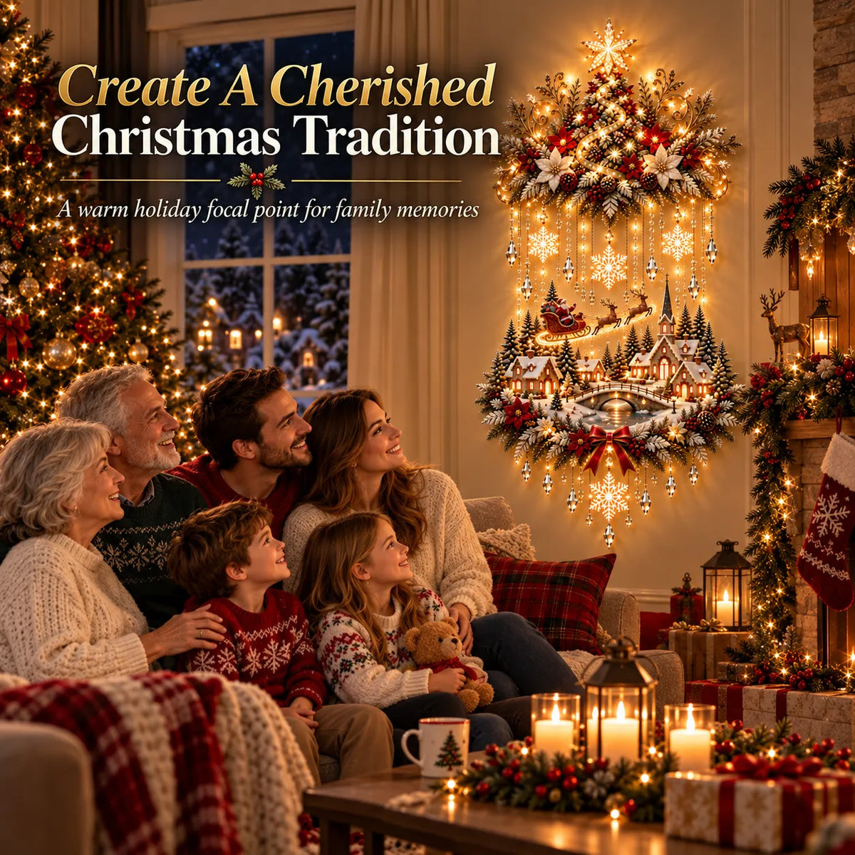 Christmas Wall Decoration Illuminated Tree & Village Display