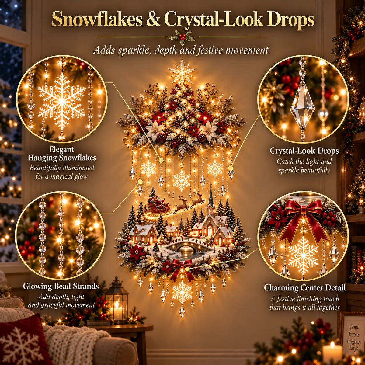 Christmas Wall Decoration Illuminated Tree & Village Display