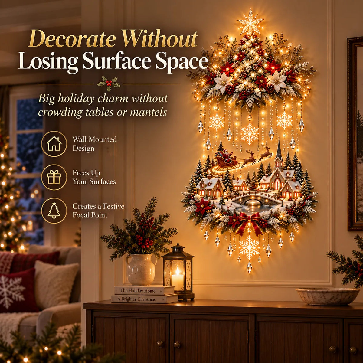 Christmas Wall Decoration Illuminated Tree & Village Display