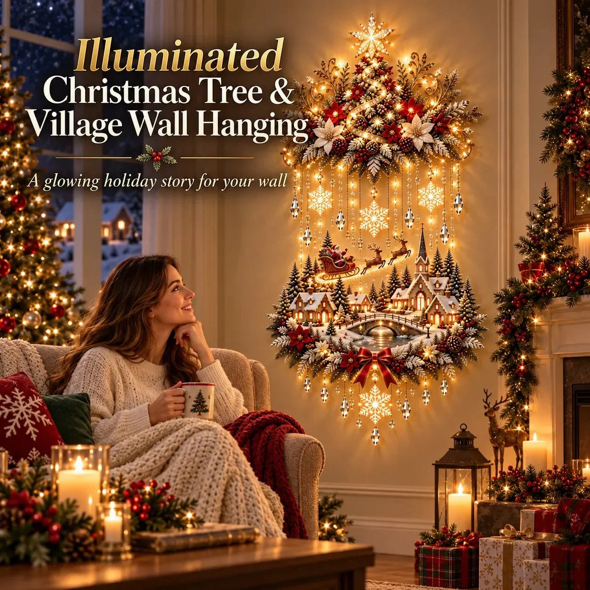 Christmas Wall Hanging Warm LED Lights Space-Saving