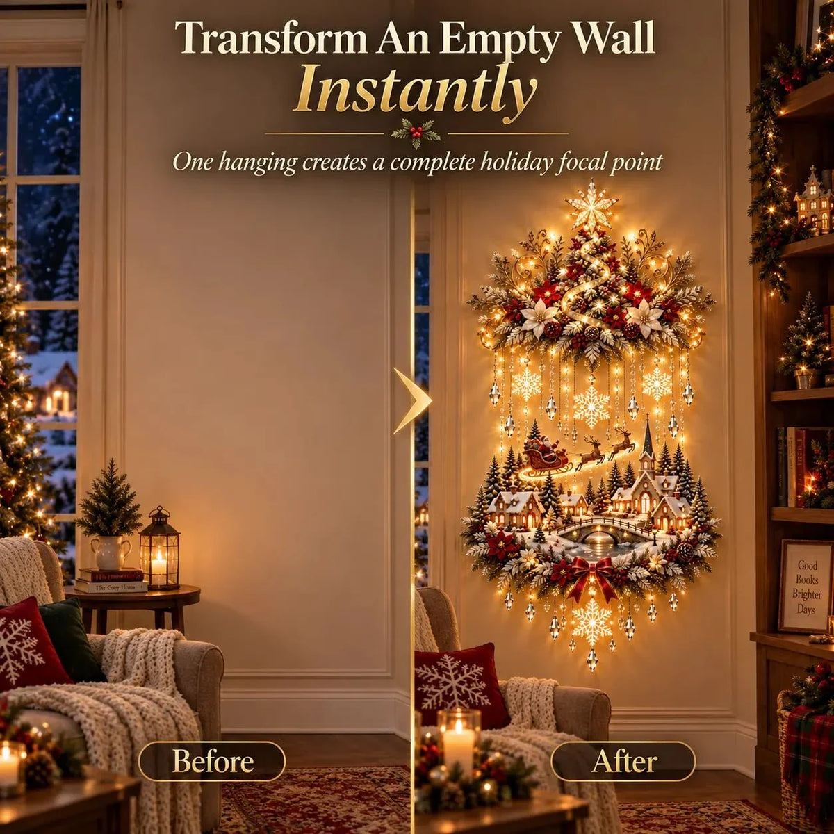 Christmas Wall Hanging Warm LED Lights Space-Saving