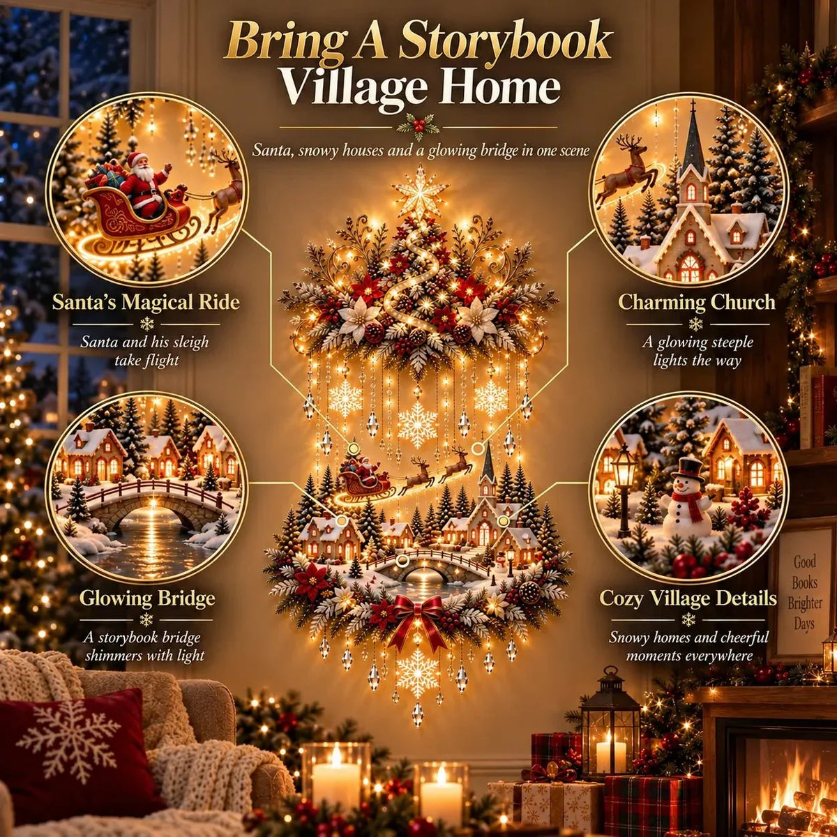 Christmas Wall Hanging Warm LED Lights Space-Saving