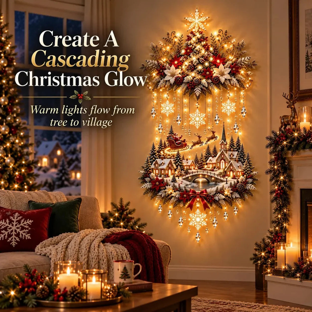 Christmas Wall Hanging Warm LED Lights Space-Saving