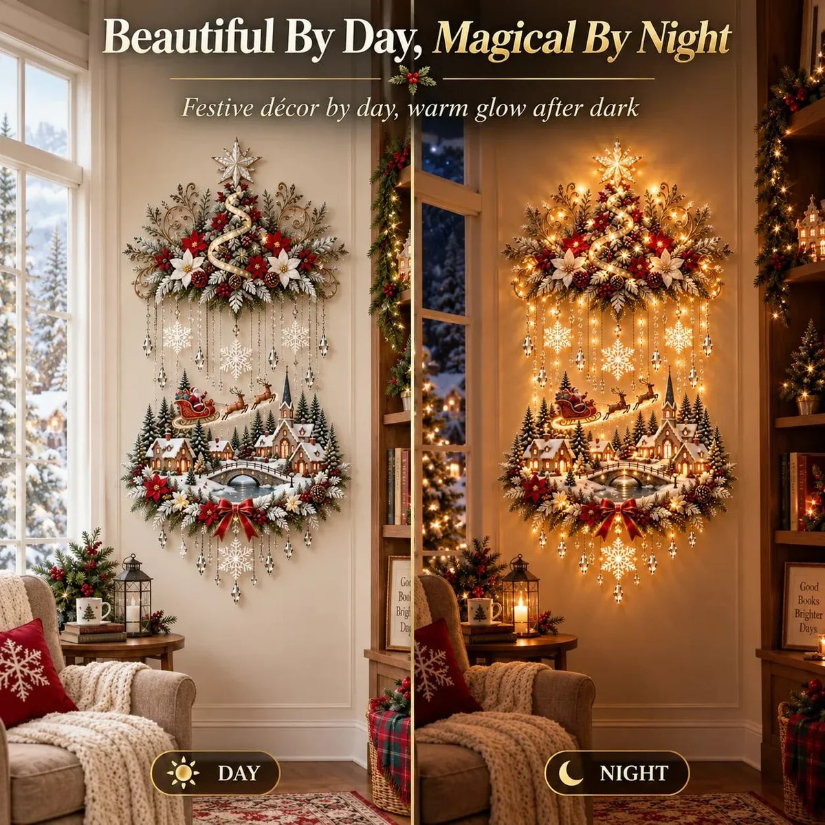 Christmas Wall Hanging Warm LED Lights Space-Saving