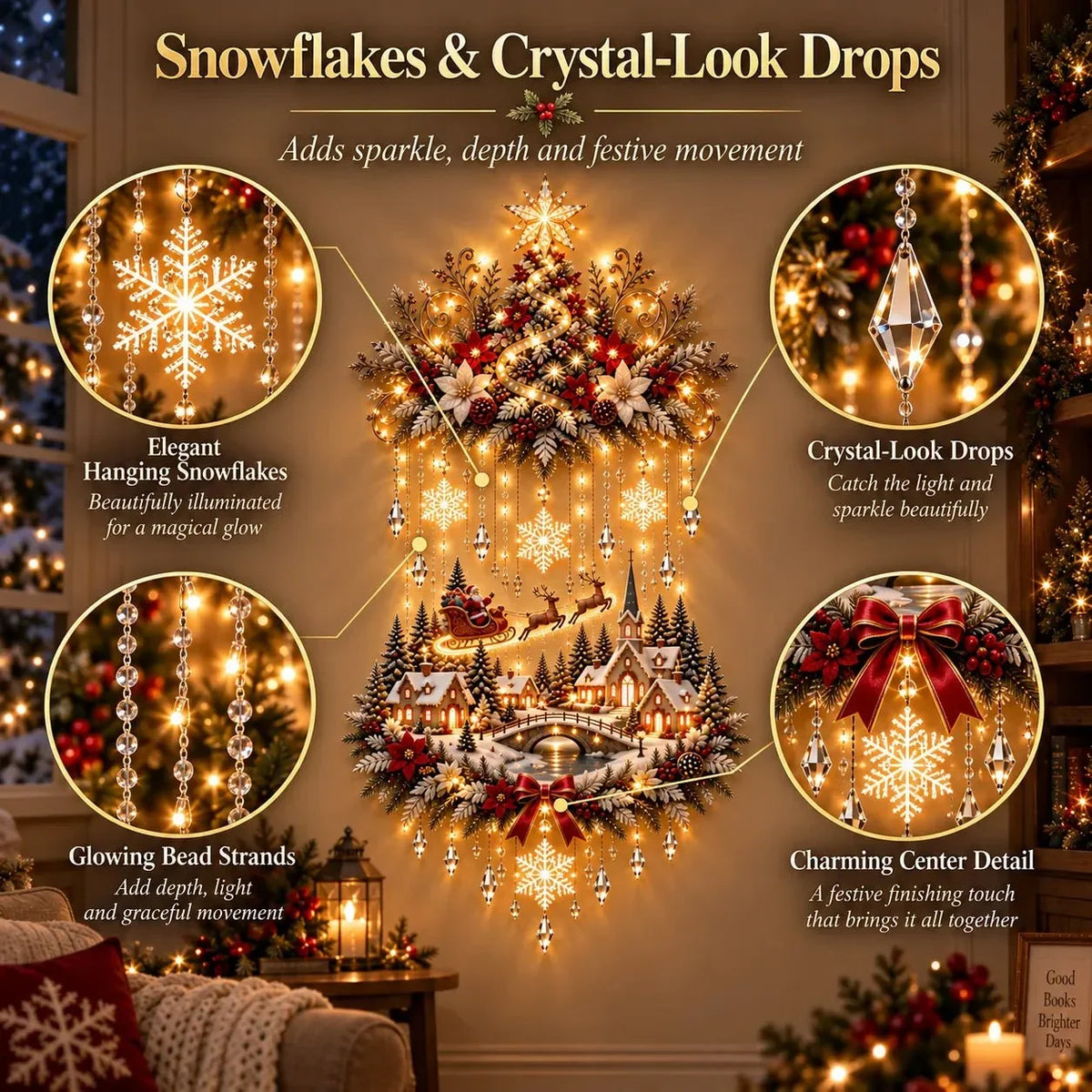 Christmas Wall Hanging Warm LED Lights Space-Saving
