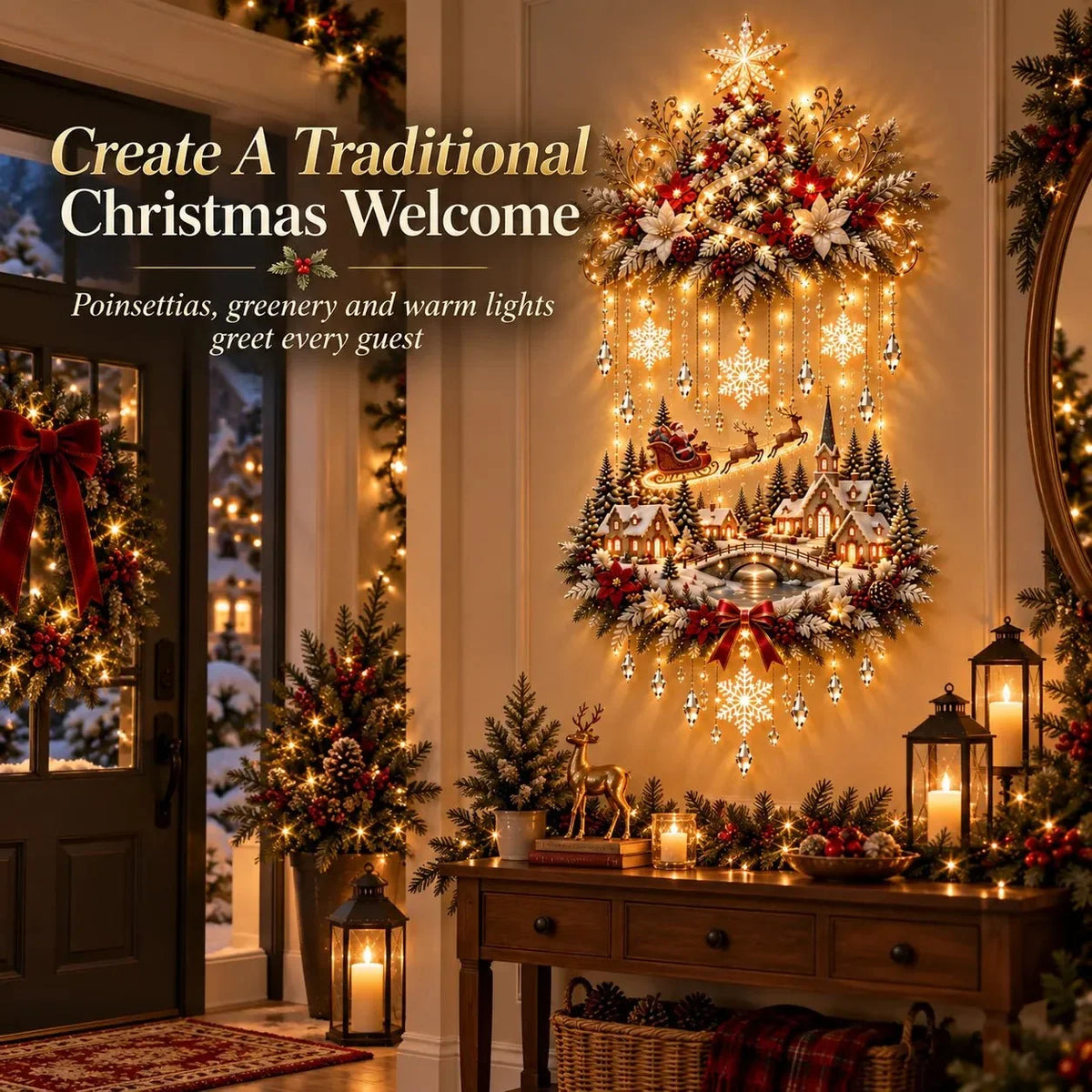 Christmas Wall Hanging Warm LED Lights Space-Saving
