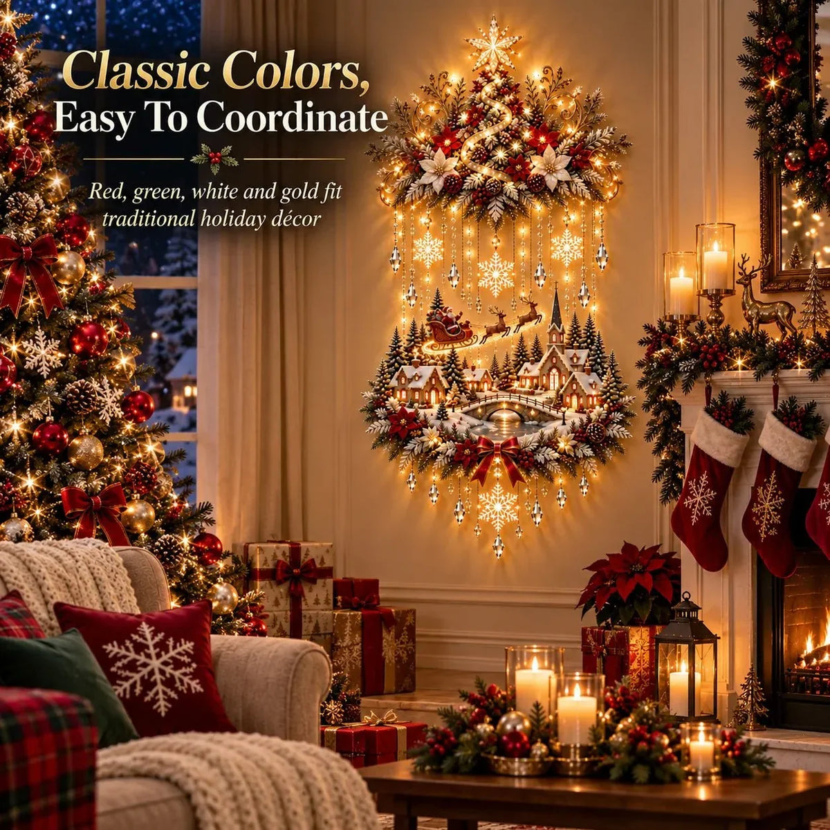 Christmas Wall Hanging Warm LED Lights Space-Saving