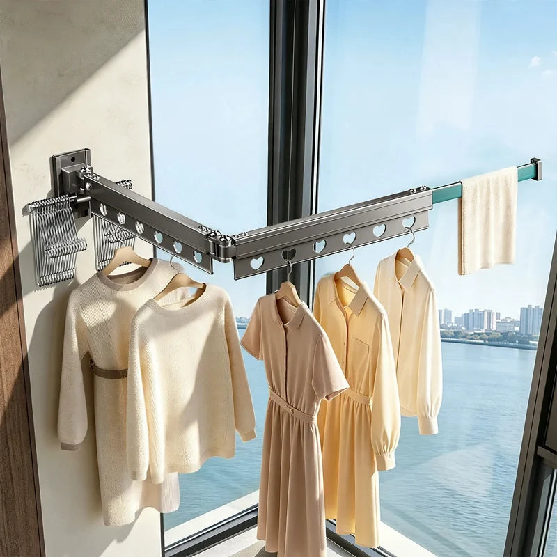 Clothes Drying Rod Wall-Mounted Aluminum Foldable