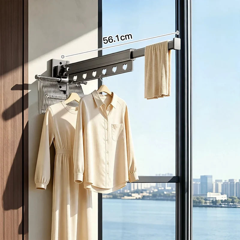 Clothes Drying Rod Wall-Mounted Aluminum Foldable