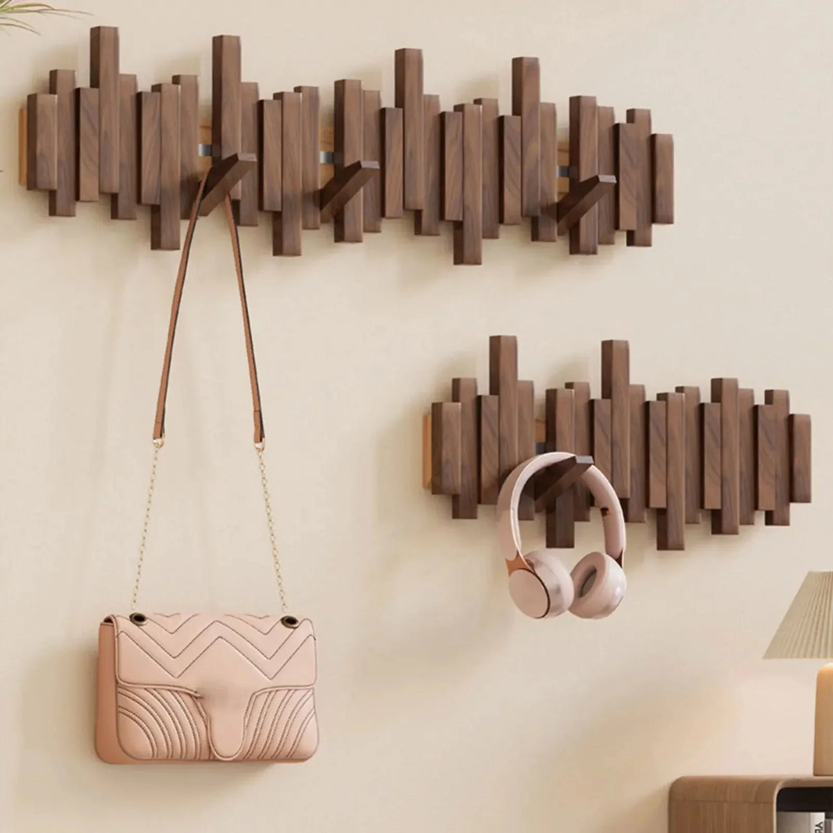 Coat Rack Wall-Mounted Wooden Folding Hooks