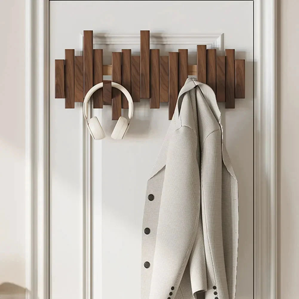 Coat Rack Wall-Mounted Wooden Folding Hooks